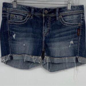 Silver Jeans Dark Blue Distressed Denim Cutoff Shorts